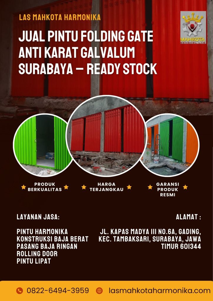 Jual Pintu Folding Gate Anti Karat Galvalum Surabaya – Ready Stock