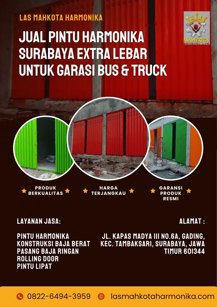 Jual Pintu Harmonika Surabaya Extra Lebar untuk Garasi Bus & Truck