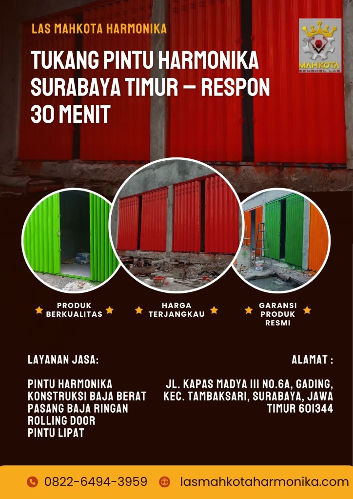 Tukang Pintu Harmonika Surabaya Timur – Respon 30 Menit